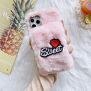 Rose Flower Hand Warmer Plush Shockproof TPU Case For iPhone 12 / 12 Pro(Pink)