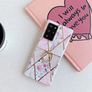 For Samsung Galaxy Note20 Electroplating Stitching Pattern Soft TPU Protective Case with Ring Holder(Stitching Pink Flowers)