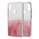 For Samsung Galaxy A11 Marble Pattern Glittery Powder Shockproof TPU Case with Detachable Buttons(Red)