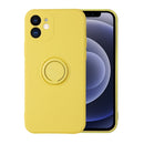 Solid Color Liquid Silicone Shockproof Full Coverage Protective Case with Ring Holder For iPhone 12 Pro(Yellow)