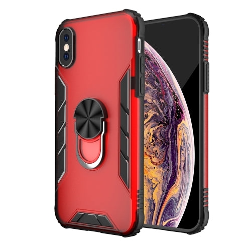 Magnetic Frosted PC + Matte TPU Shockproof Case with Ring Holder For iPhone XS Max(China Red)