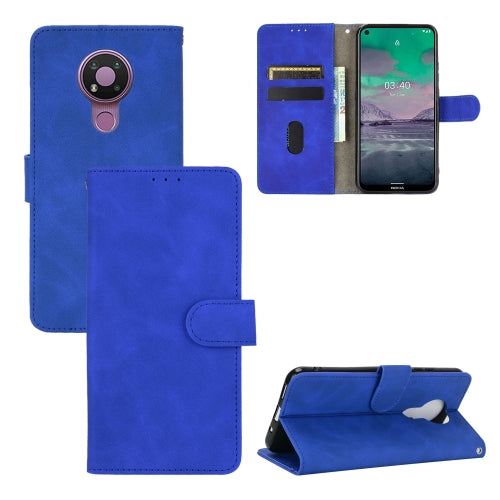 For Nokia 3.4 Solid Color Skin Feel Magnetic Buckle Horizontal Flip Calf Texture PU Leather Case with Holder & Card Slots & Wallet(Blue)