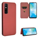 For vivo Y73s Carbon Fiber Texture Magnetic Horizontal Flip TPU + PC + PU Leather Case with Card Slot(Brown)