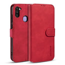 For Samsung Galaxy M11 / A11 (EU Version) DG.MING Retro Oil Side Horizontal Flip Case with Holder & Card Slots & Wallet(Red)