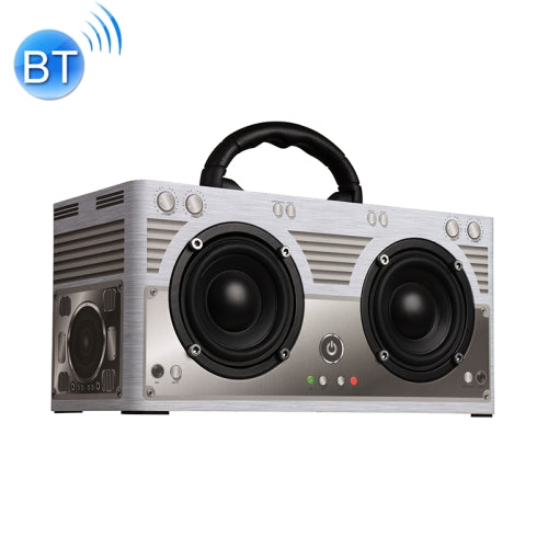 W9 Portable Retro Wooden Bluetooth Speaker, Support TF Card & 3.5mm AUX(Retro Silver)