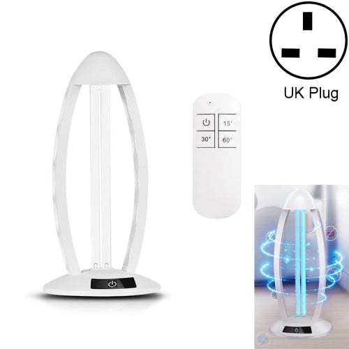 Household Home UV Ozone Removal Mites Sterilizer Germicidal Disinfection Lamp with Remote Control (White)(UK Plug)