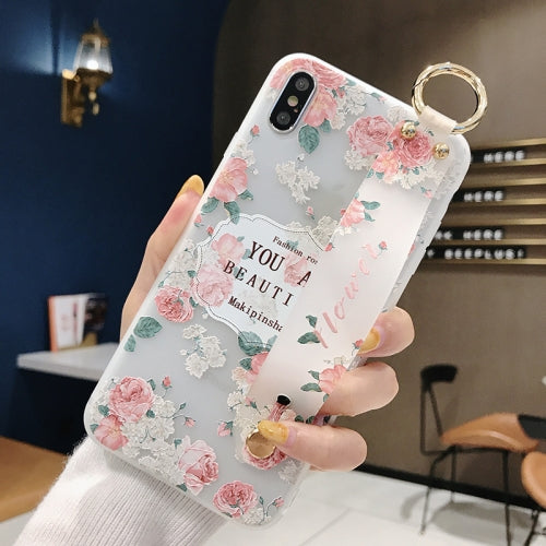 Flowers Pattern Wrist Strap Soft TPU Protective Case For iPhone XR(Flowers wrist strap model A)