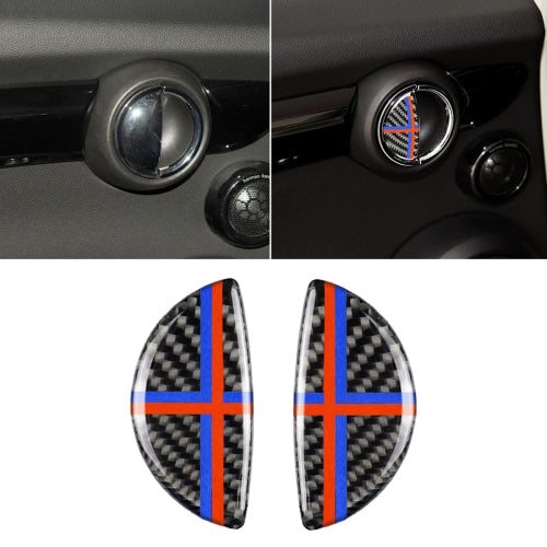 2 PCS Red Blue Color R / F Universal Car Door Handle Carbon Fiber Decorative Sticker for BMW Mini R55 / R56 / R60 / R61 / F55 / F54 / F60