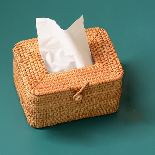 ZJH01 Mini Restaurant Desktop Rattan Braided Tissue Storage Box Case