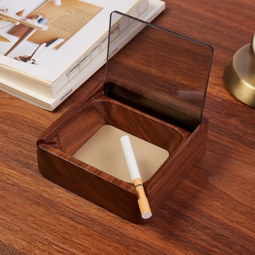 Creative Gift Solid Wood Walnut Ashtray,Double Groove Glass
