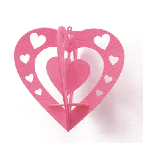Classroom Decoration Non-woven Heart Three-dimensional Wicker Pendant, Size: 15cm (Pink)
