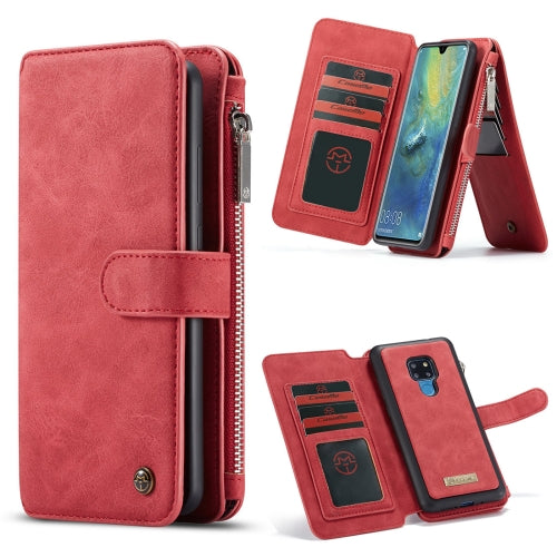 CaseMe Crazy Horse Texture Detachable Horizontal Flip PU Leather Case for Huawei Mate 20, with Card Slot & Holder & Zipper Wallet & Photo Frame (Red)