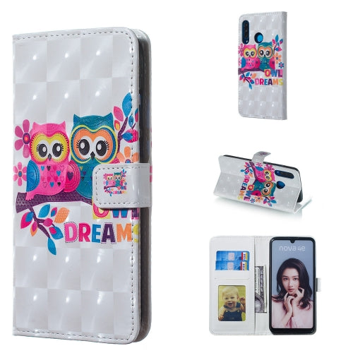 Lovers Owl Pattern 3D Horizontal Flip Leather Case for Huawei P30 Lite, with Holder & Card Slots & Photo Frame & Wallet