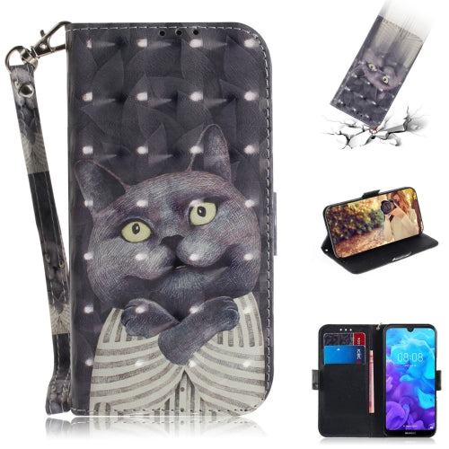 3D Colored Drawing Hug Cat Pattern Horizontal Flip Leather Case for Huawei Y5 (2019) / Honor 8s, with Holder & Card Slots & Wallet