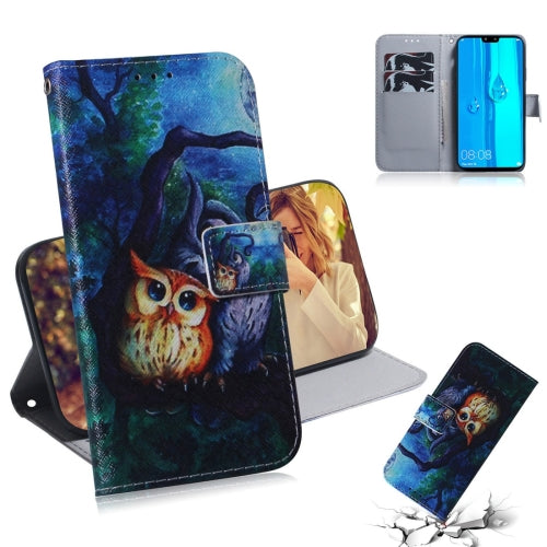 Oil Painting Owl Pattern Coloured Drawing Horizontal Flip Leather Case for Huawei Y9 (2019) / Enjoy 9 Plus, with Holder & Card Slots & Wallet