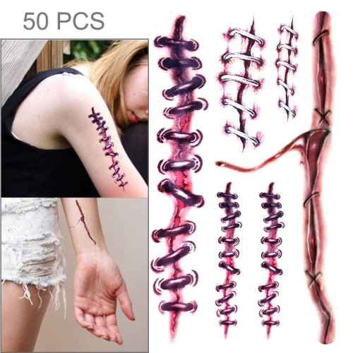 S-169 50 PCS Halloween Terror Realistic Wound Injury Scar Temporary Tattoo Sticker