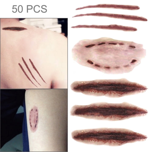 S-250 50 PCS Halloween Terror Realistic Scratches Wound Injury Scar Temporary Tattoo Sticker
