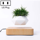 Diamond Plastic Flower Pot + Light Wood Grain Base Magnetic Levitation Potted Plant Home Decoration, US Plug
