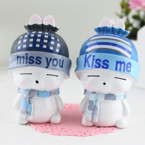 2 PCS Resin Crafts Letters Print Rabbit Couple Ornaments Room Desk Art Car Decoration Gift