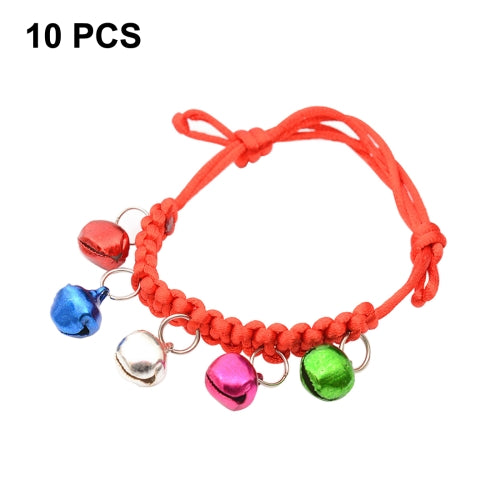 10 PCS Hand-Woven Adjustable Pet Bell Collars, Adjustable Perimeter: 18-32cm, Random Color Delivery