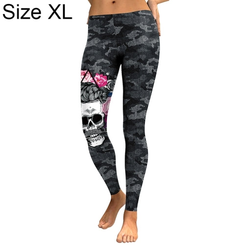 Halloween Costumes Cranio Head Digital Print Low Waist Ladies Leggings Tights Size: XL