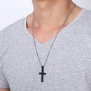 Europe and America Style Fashion Men Jewelry High Polished Stainless Steel + Plating Simple Cross Necklace with Chain (Black)