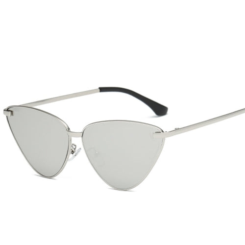 Vintage Cat Eye Mirrored Flat Lenses Metal Frame Sunglasses UV400 for Women