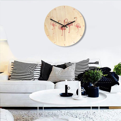 Flamingos Pattern Home Office Bedroom Decoration Wooden Mute Wall Clock, Size : 28cm