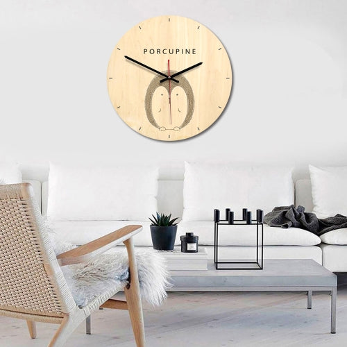 Porcupine Pattern Home Office Bedroom Decoration Wooden Mute Wall Clock, Size : 28cm