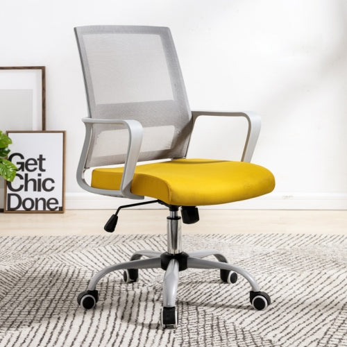 TO-329 Computer Chair Office Chair Home Back Chair Comfortable Simple Desk Chair Gray Frame Sliding Wheelchair (Yellow)