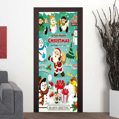 Cartoon Santa Claus Snowman Living Room Door Corridor Removable Christmas Wall Sticker Decoration