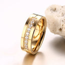 Fashion 18K Plating Female Golden Ring High Polished Stainless Steel + Cubic Zirconia Lovers Ring, Size: 7, Diameter: 17.4mm, Perimeter: 55mm