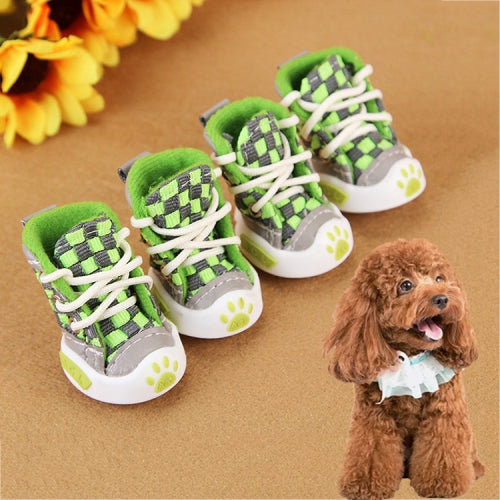 4 PCS New Style Woven Belt Comfortable Pet Dog Shoes Small Dogs Shoes, Length: 5.5cm, Width: 4.9cm (Green)