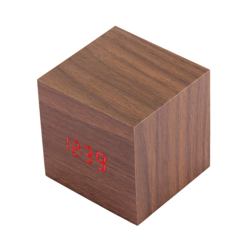 Wood Clock Desk Table LED Digital Display Alarm Clock with Time & Date & Temperature Display(Brown)