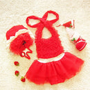 Baby Girl Princess Lace Bowknot Bikini Set Siamese Dress Cute Swimsuit with Hat, Size: XXL(Red)