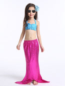 Girl Mermaid Tail 3 Pieces Swimmable Bikini Set Cute Swimsuit, Size: 120cm(Magenta)