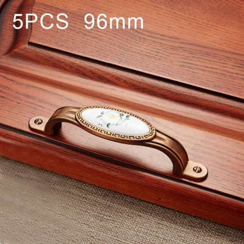 5 PCS 5008-96 Cabinet Zinc Alloy Retro Handle Coffee Cat Eye Handle (Coffee White Peony)