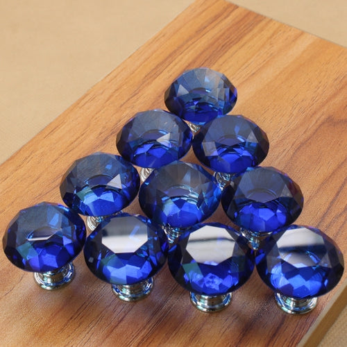 10 PCS 30mm K9 Clear Crystal Glass Chromium-plated One-hole Drawer Handle(Blue)