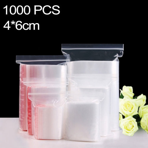 1000 PCS 4cm x 6cm PE Self Sealing Clear Zip Lock Packaging Bag, Custom Printing and Size are welcome