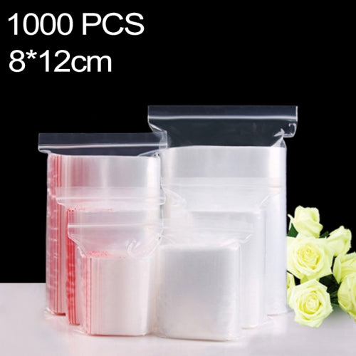 1000 PCS 8cm x 12cm PE Self Sealing Clear Zip Lock Packaging Bag, Custom Printing and Size are welcome