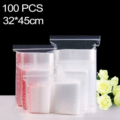 100 PCS 32cm x 45cm PE Self Sealing Clear Zip Lock Packaging Bag, Custom Printing and Size are welcome