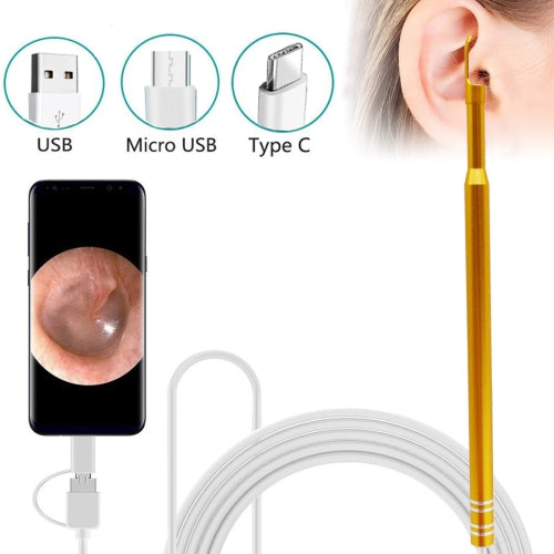 3 in 1 USB Ear Scope Inspection HD 1.0MP Camera Visual Ear Spoon for OTG Android Phones & PC & MacBook, 1.5m Length Cable