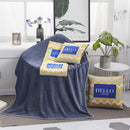 Blue Hello Pattern Multifunctional Plush Blanket Square Pillow Quilt Office Car Pillow Cushion, Size : L