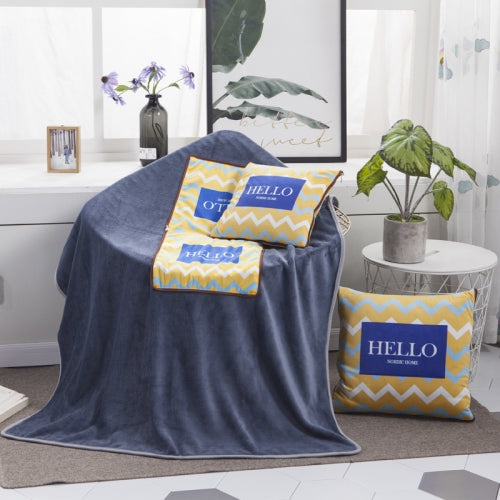 Blue Hello Pattern Multifunctional Plush Blanket Square Pillow Quilt Office Car Pillow Cushion, Size : L
