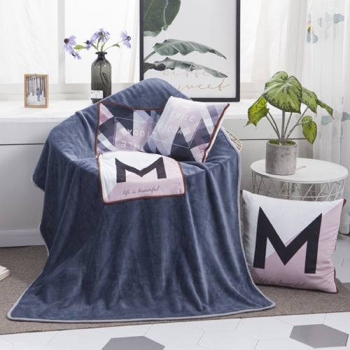 M Pattern Multifunctional Plush Blanket Square Pillow Quilt Office Car Pillow Cushion, Size : L