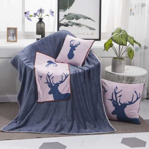 Milu Deer Pattern Multifunctional Plush Blanket Square Pillow Quilt Office Car Pillow Cushion, Size : L