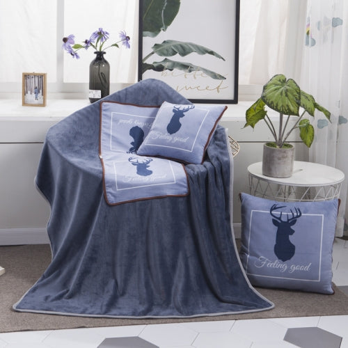 Blue Mule Deer Pattern Multifunctional Plush Blanket Square Pillow Quilt Office Car Pillow Cushion, Size : L