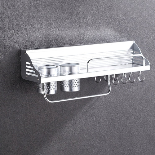 50cm 2 Cups 8 Hooks Multi-function Kitchen Punching-free Wall-mounted Plastic Edge Condiment Holder Storage Rack