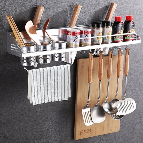 80cm 3 Cups 10 Hooks Multi-function Kitchen Punching-free Wall-mounted Plastic Edge Condiment Holder Storage Rack