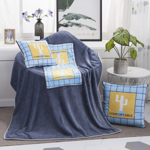 Cactus Pattern Multifunctional Plush Blanket Square Pillow Quilt Office Car Pillow Cushion, Size : M